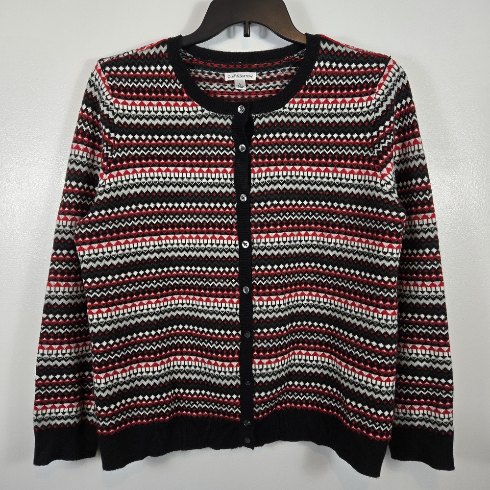 Croft & Barrow Red Black Striped Nordic Button Up Cardigan Sweater Size Large